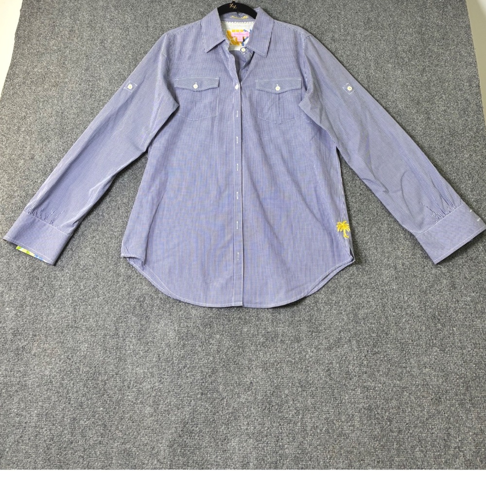 Lilly Pulitzer Button Down Shirt Gingham Print Long Sleeve Top Womens Small